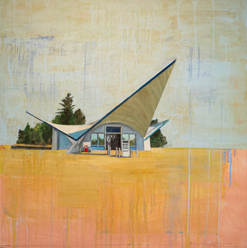 Featured in American Sublime, painting of nostalgic American west gas station