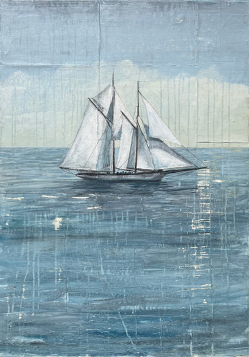 Central sailboat in open sea