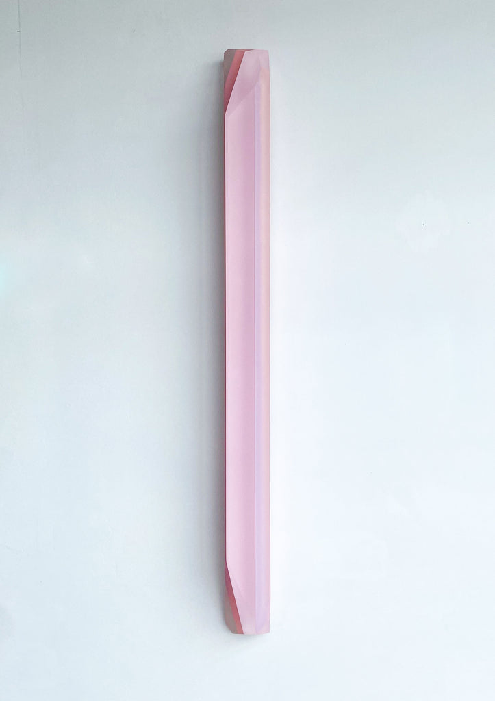 Contemporary acrylic vertical sculpture in pink hues