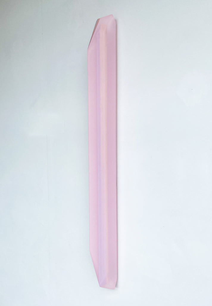 Contemporary acrylic vertical sculpture in pink hues