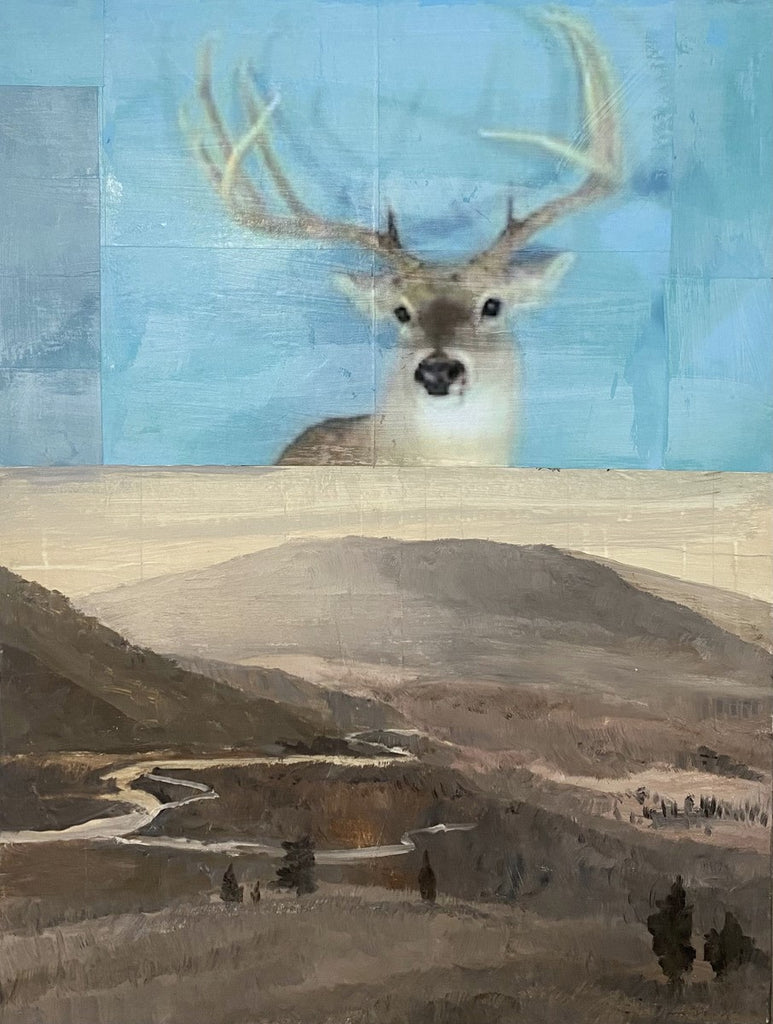 Tom Judd surreal painting of deer over landscape